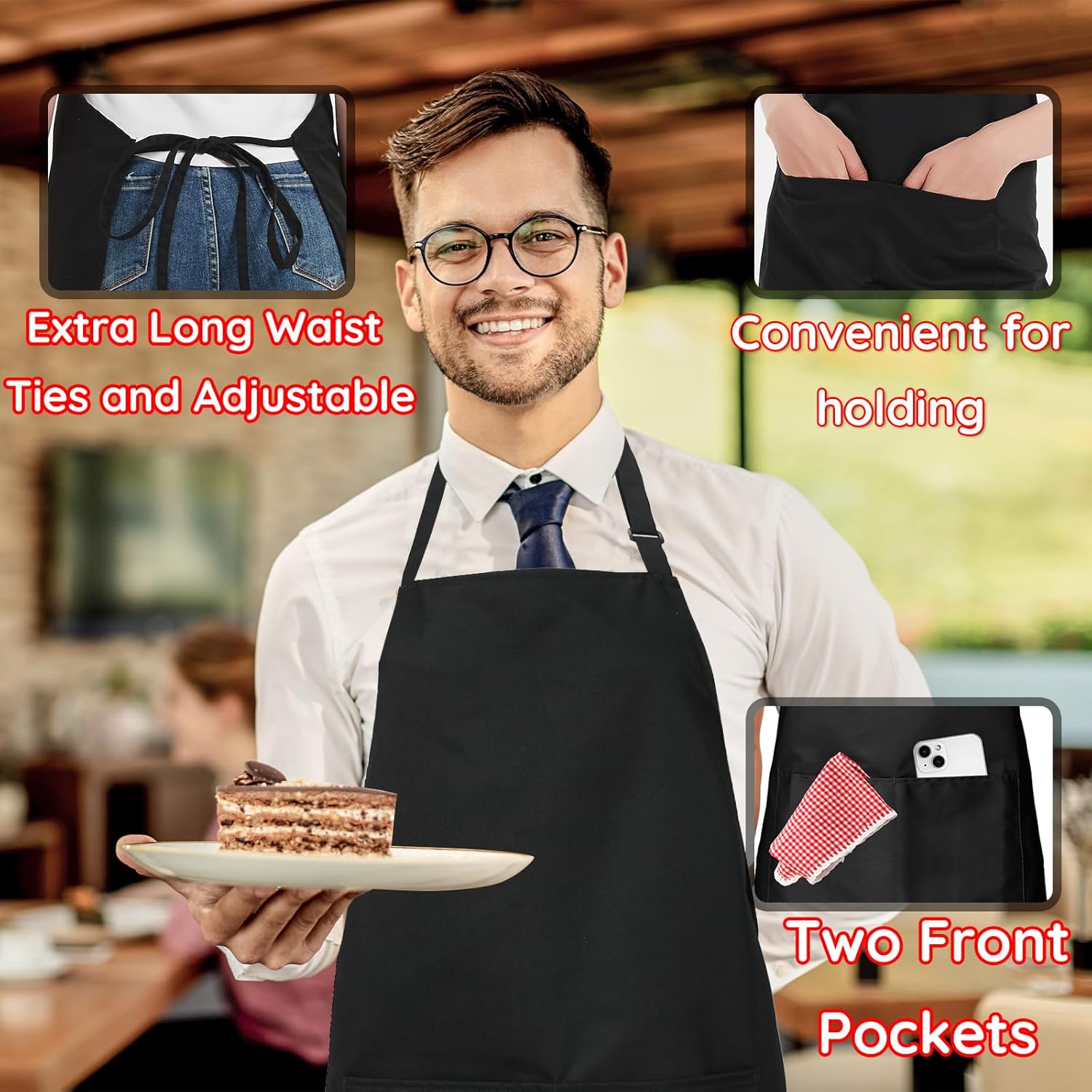 4 Pack Chef Aprons, Black Apron with 2 Pockets, Waterproof Adjustable Apron for Men, Women, Professional Kitchen Apron for Kitchen, Gardening, Restaurant, Barbecue, Coffee - Image 5