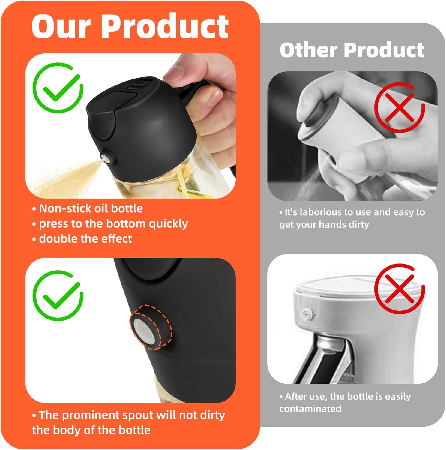 TrendPlain 16oz Olive Oil Spray Bottle - 2 in 1 Olive Oil Dispenser Bottle for Kitchen Accessories - Kitchen Gadgets, For Air Fryer (Black) - Image 6