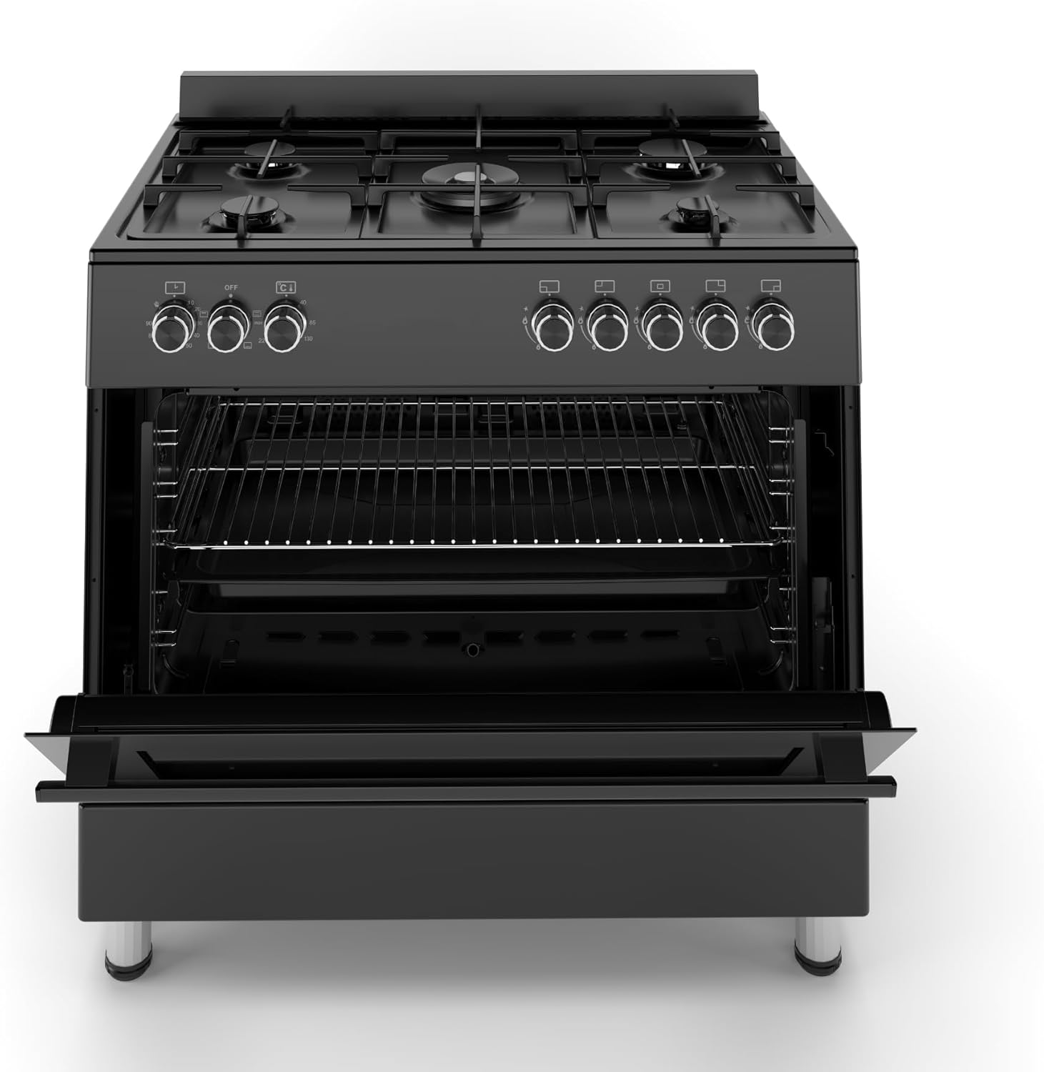 HYE Cooker - Gas Cooker, Versatile 5 Burner Gas Hob, Electric Oven, Smart Digital Controls, 90cm Width, Freestanding Design, Matte Black, Perfect For Busy Family Kitchens & Larger Homes - C01FS90G18 - Image 3