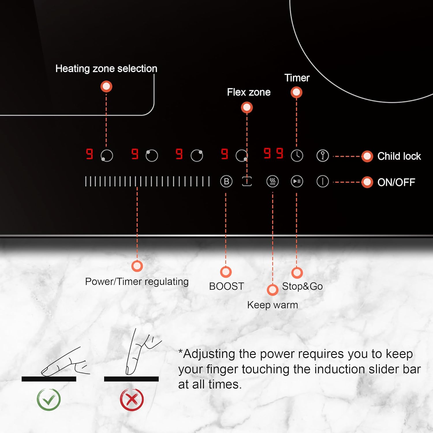 Karinear Flex Induction Hob with 99 Min Timer Safe Lock Black,4 Ring Built in Induction Hob 30cm with 13amp Plug(2800W) - Image 2