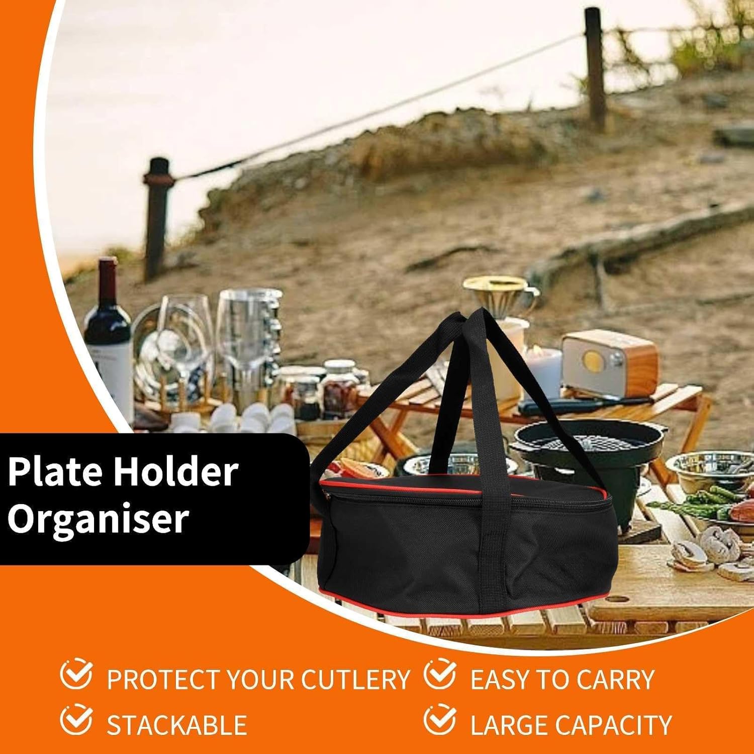 Camping Utensils Storage Bag Camping Dinnerware Organiser with Handles and Double Zippers Plate Holders Dinnerware Storage Container for Plates Bowls Cups Travel Picnic Barbecue - Image 4