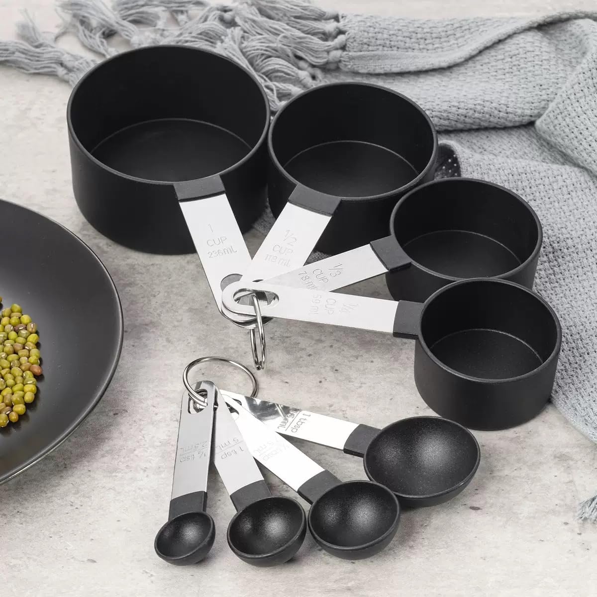 8 Pcs Measuring Cups and Spoons Set, Stackable Stainless Steel Handle Accurate Tablespoon for Measuring Dry and Liquid Ingredients Small Teaspoon with Plastic Head (Black) - Image 4