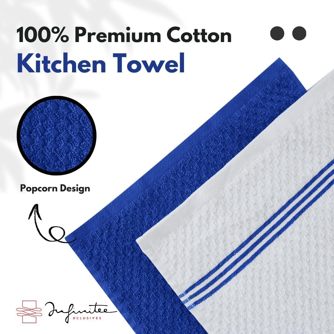 Infinitee Xclusives Premium Tea Towels | Pack of 6 | 100% Cotton |38 x 64 cm| Ultra Soft & Highly Absorbent Terry Dish Towels for Kitchen, Bar & Daily Household Cleaning Use |Mighty Blue| - Image 8