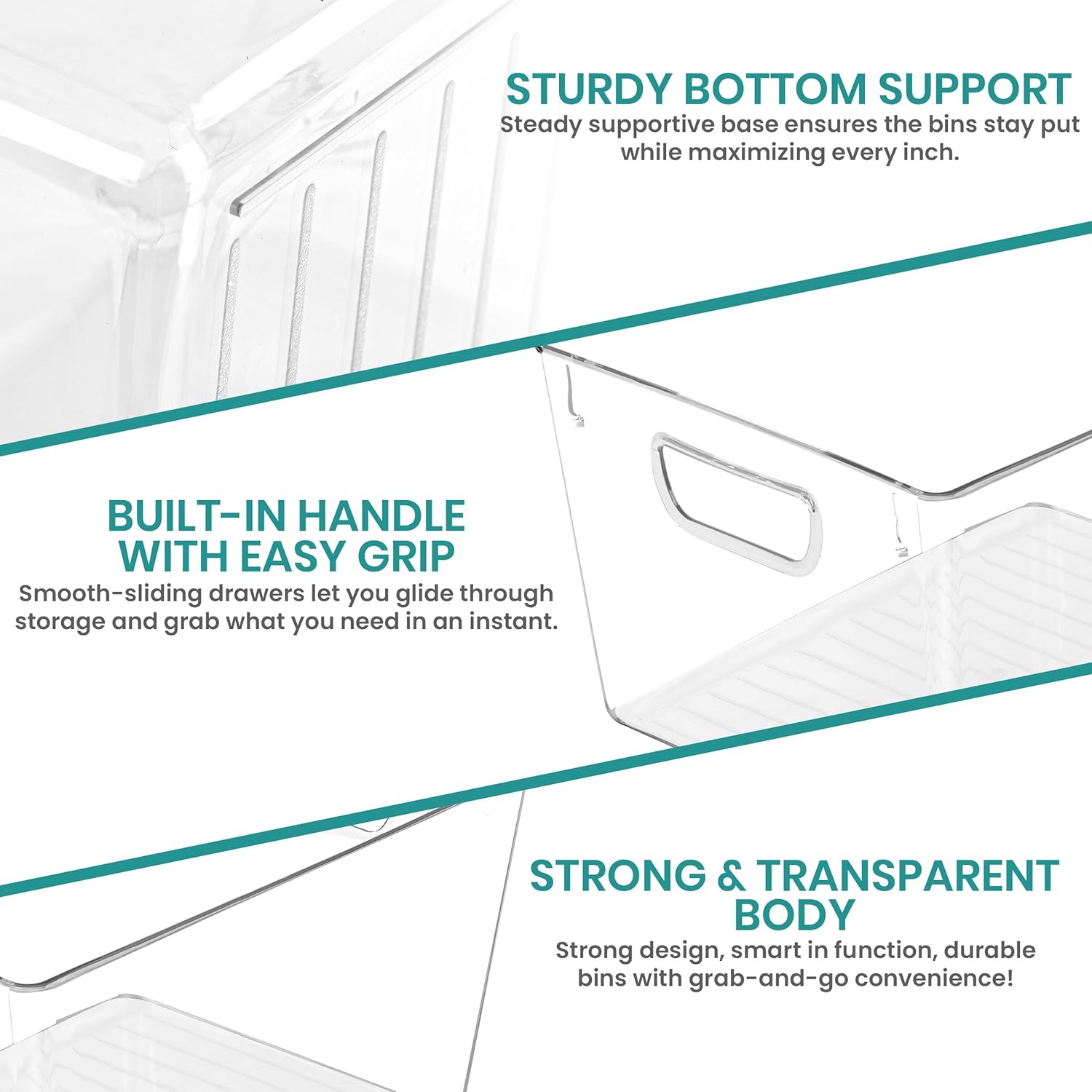 KICHLY Pantry Organizers and Storage Bins, Pack of 6 Clear Plastic Bins with Handles for Kitchen, Cabinet, Fridge & Shelf Organization, BPA-Free, Stackable Food Storage Containers - Image 3