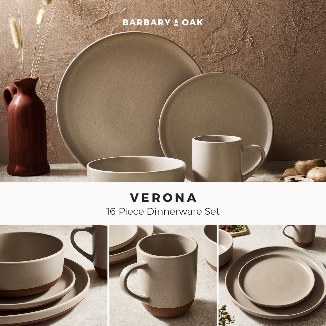 Barbary & Oak BO867014STN Verona 16-Piece Dinnerware Set, Crafted In Terracotta, Stone - Image 2