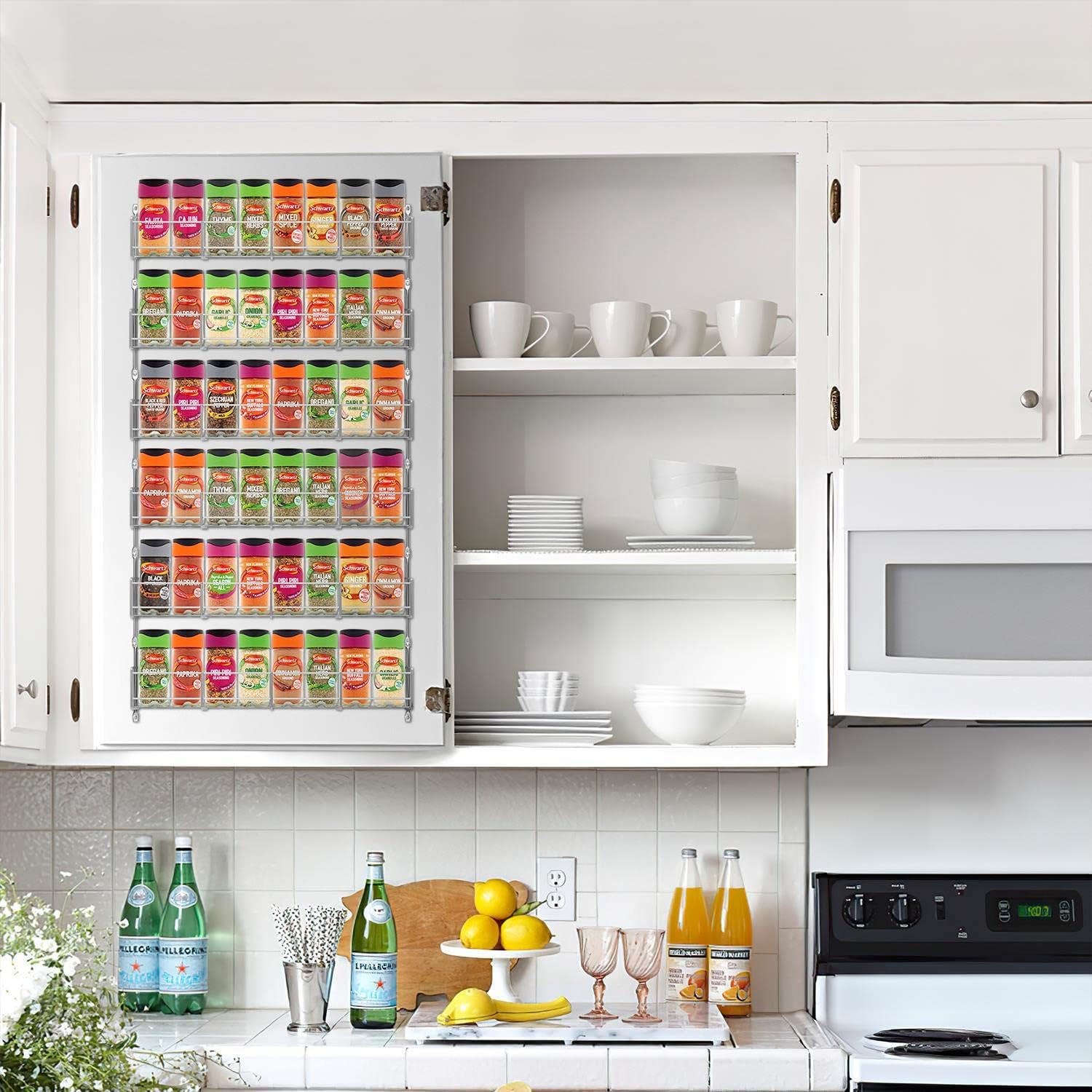 Vinsani 1/2/3/4/5/6 Tier Spice Racks Organiser - 6 Tier Flexible Herb Spices Condiments Jar Cupboard Wall Mounted Hanging Storage with Adhesive Stickers & Screws For Pantry Kitchen (Silver) - Image 4