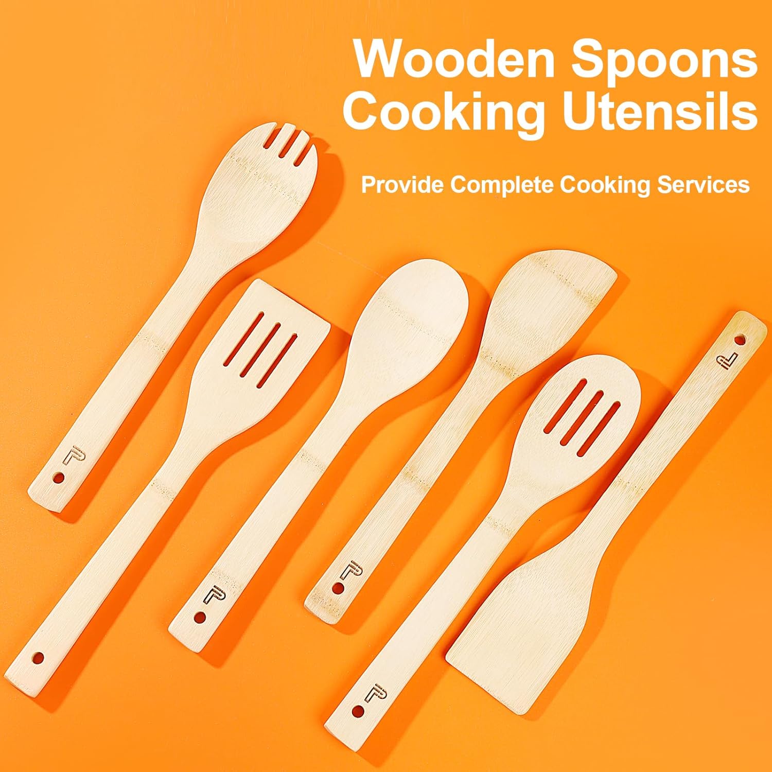 Wooden Spoons for Cooking,6 Piece Wooden Spoon Set,Wooden Spatula for Cooking,Slotted Wood Bamboo Spoon,Wooden Utensil Set,Premium Wood Kitchen Utensils - Image 2