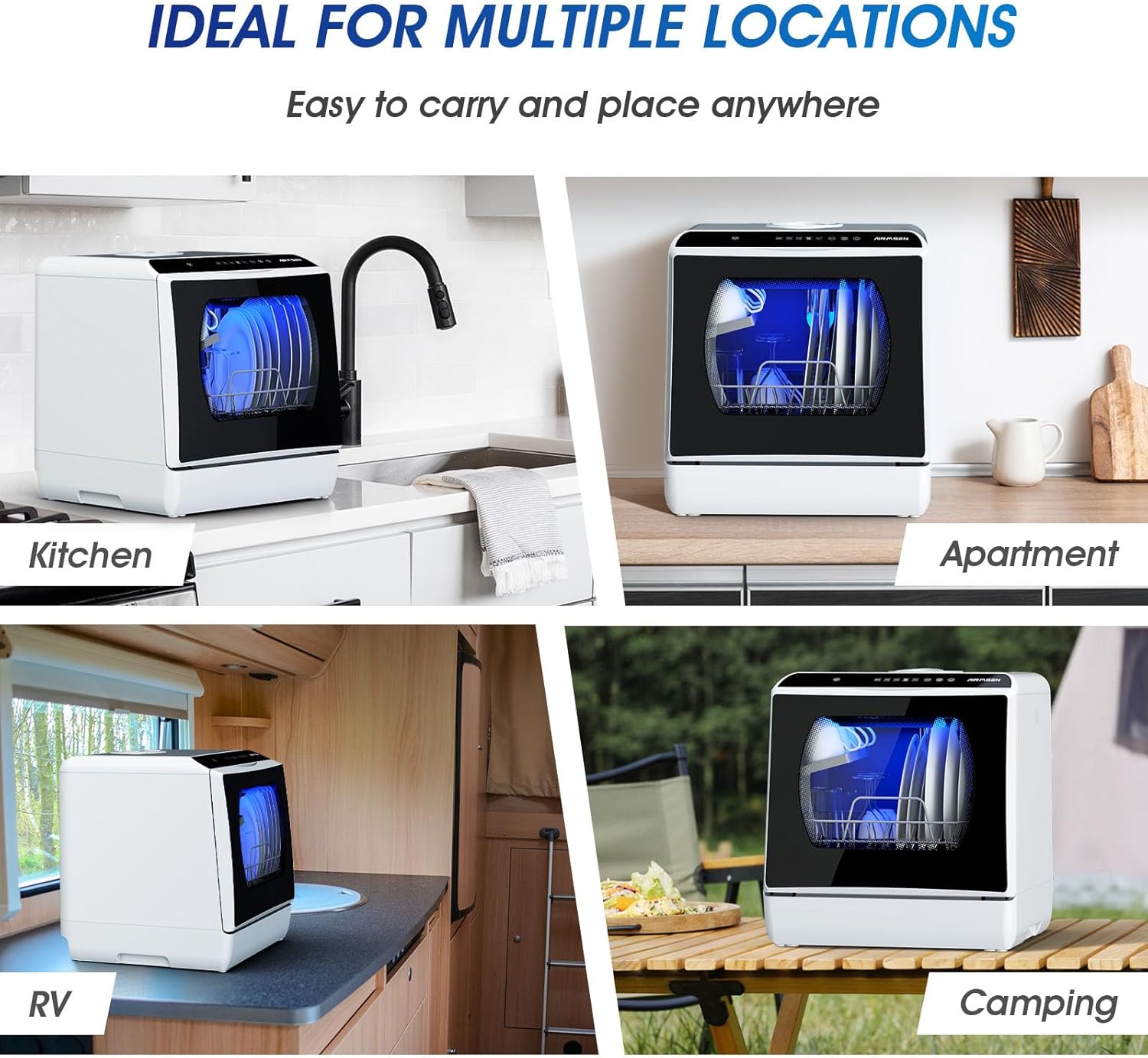 AIRMSEN Mini Table Top Dishwasher - Upgraded 6 Programs Portable Countertop Dishwasher No Plumbing with 2 Water Supply Modes for Kitchen Apartment Outdoor - with Baby Care Mode - Image 6