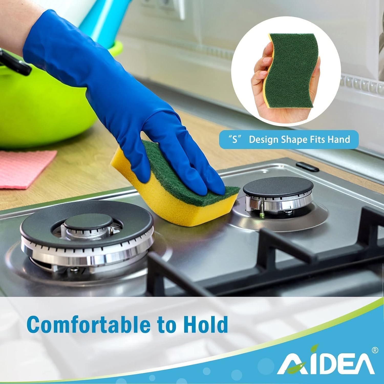 AIDEA Heavy Duty Scrub Sponges Washing Up Pack of 12, Cleaning Scrub Sponge, Stink Free Dual-Sided Dishwashing Sponge, Effortless Cleaning Eco Scrub Pads for Dishes,Pots,Pans All at Once - Image 4
