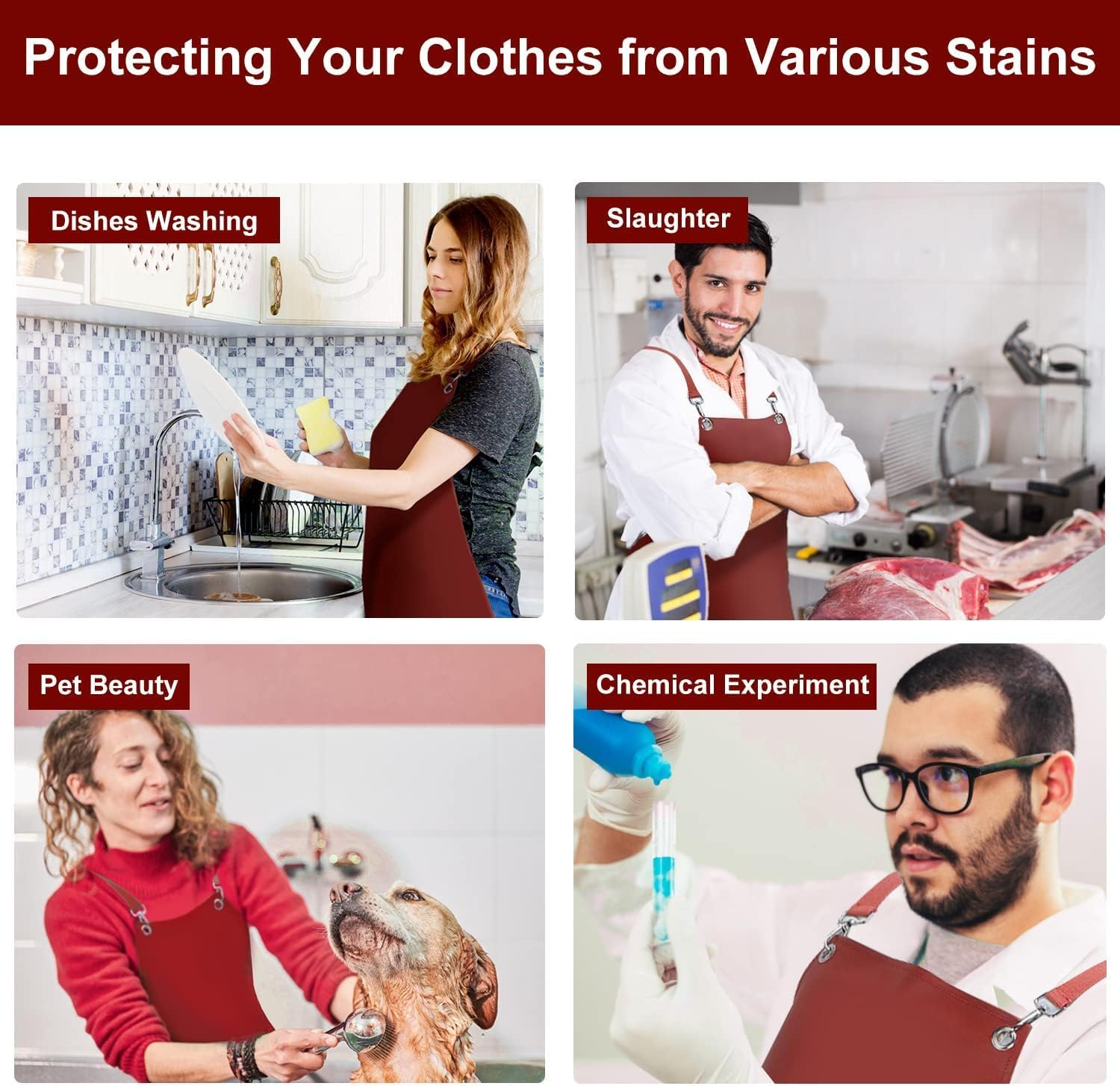 SHEOMERN PU Rubber Waterproof Aprons for Dishwashing, Heavy Duty Butcher Apron, Adjustable Cross Back Apron for Dishwasher, Red - Image 7