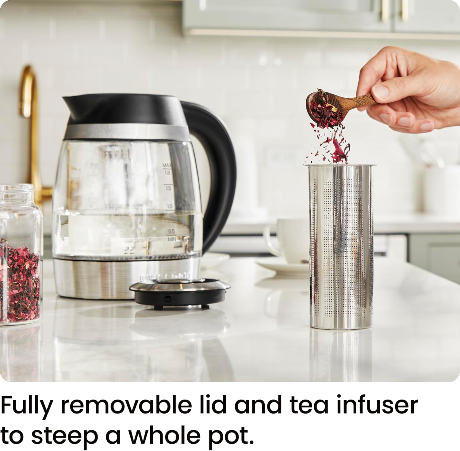 Chefman Electric Kettle for Boiling Water, 1.8L 1500W, Hot Water in 3 Minutes, LED Lights, Auto Shut-off, Boiling and Drying Protection, Glass Electric Kettle (Temperature Control) - Image 7