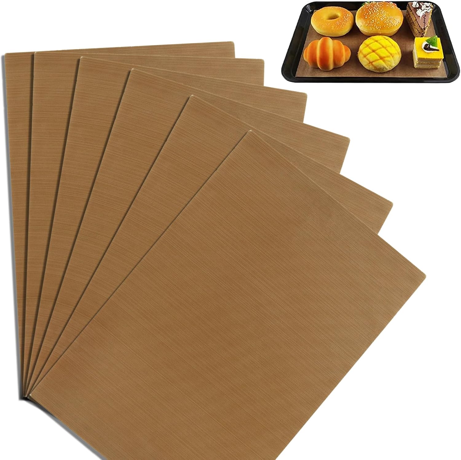 6 Pack Sheets Washable Teflon Oven Liners,30x40cm Heat-Resistant Silicone Baking Mat,Reusable Silicone Baking Sheet Mat,Reusable Baking Mats Non Stick for Baking Tray Liner for Bread, Biscuits, Meat