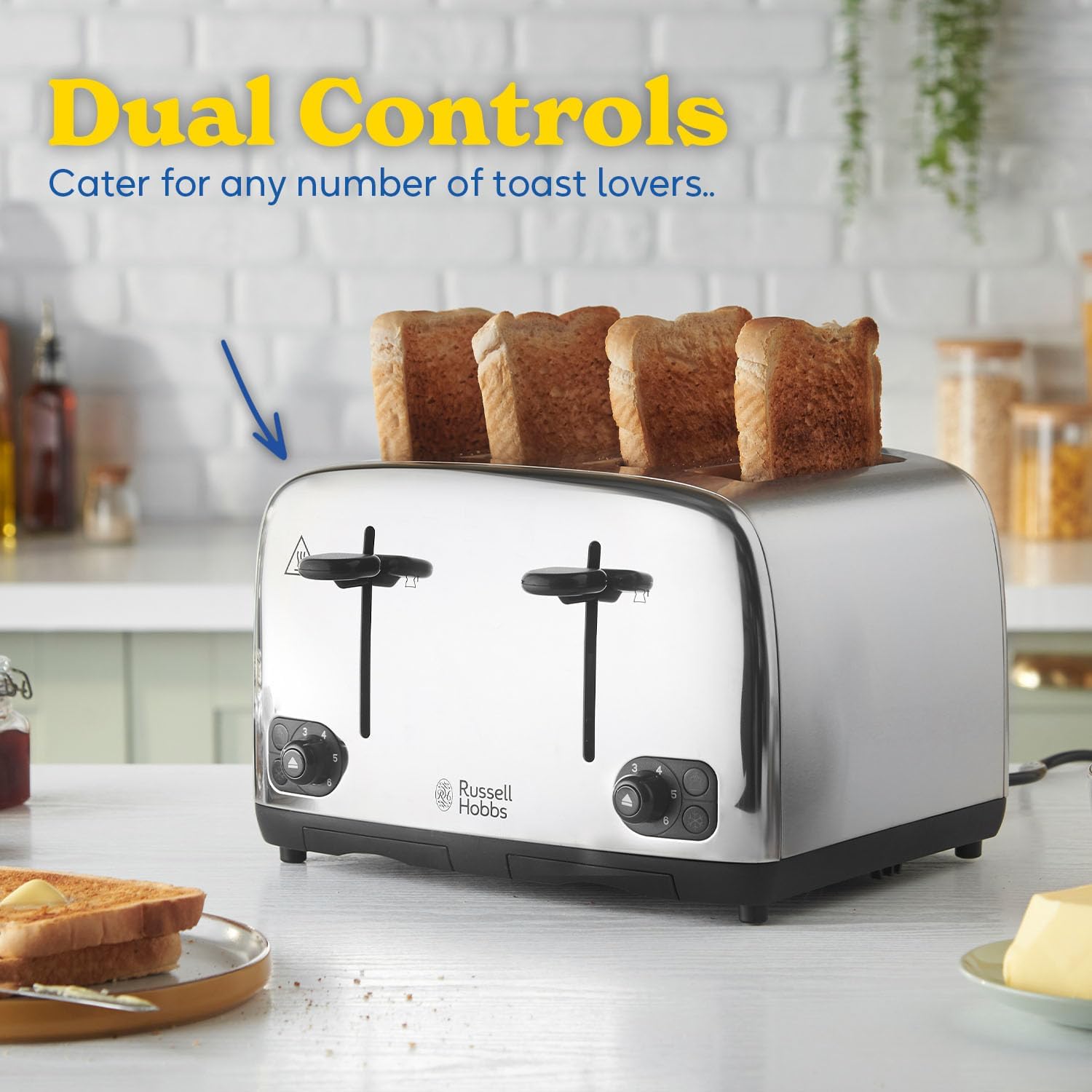 Russell Hobbs 4 Slice Toaster with Perfect Toast Technology for improved evenness (Wide slots, Lift & look feature, 6 Browning levels, Frozen & Cancel function, 1700W, Brushed & Stainless Steel) 24090 - Image 3