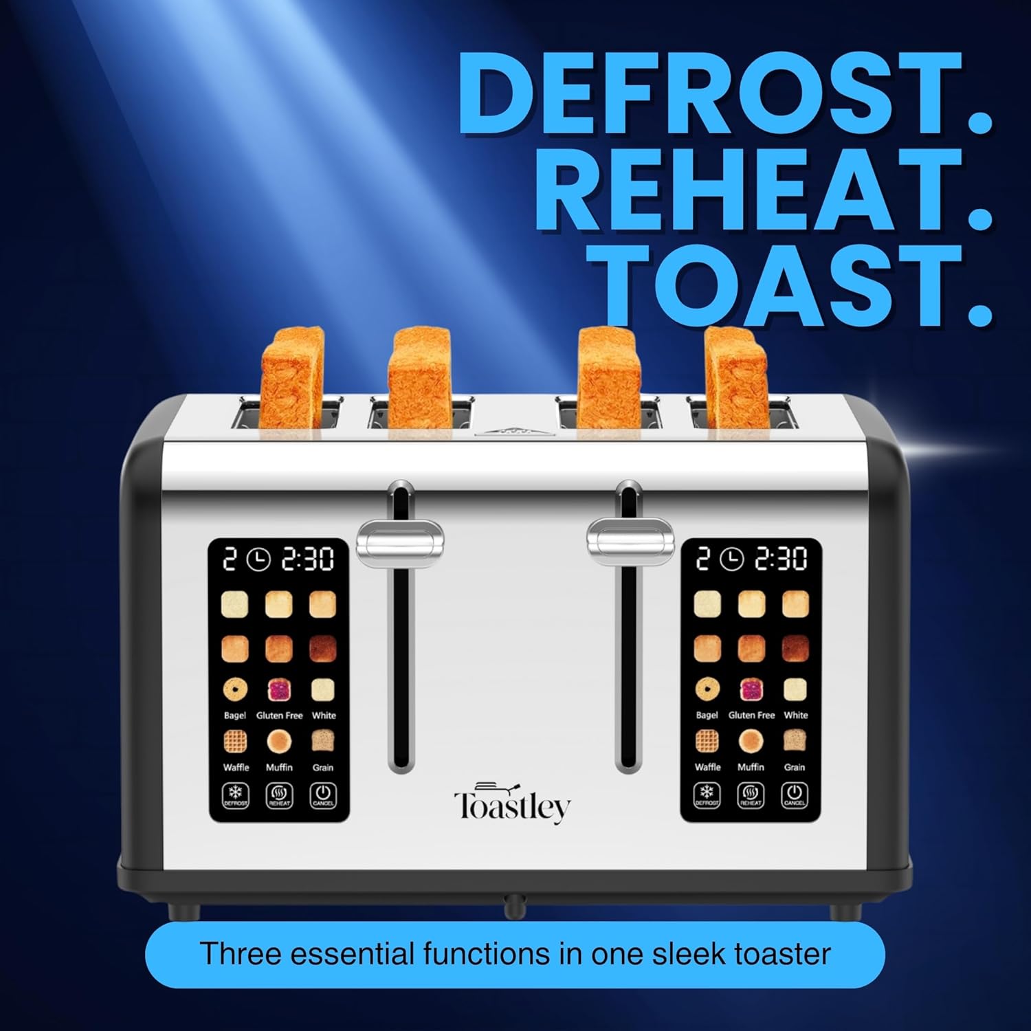 4-Slice Toaster with Touchscreen Controls, Extra-Wide Slots, Bagel & Defrost Settings, Digital Countdown Timer, Dual Independent Panels, 1760W, Matt Black - Image 7