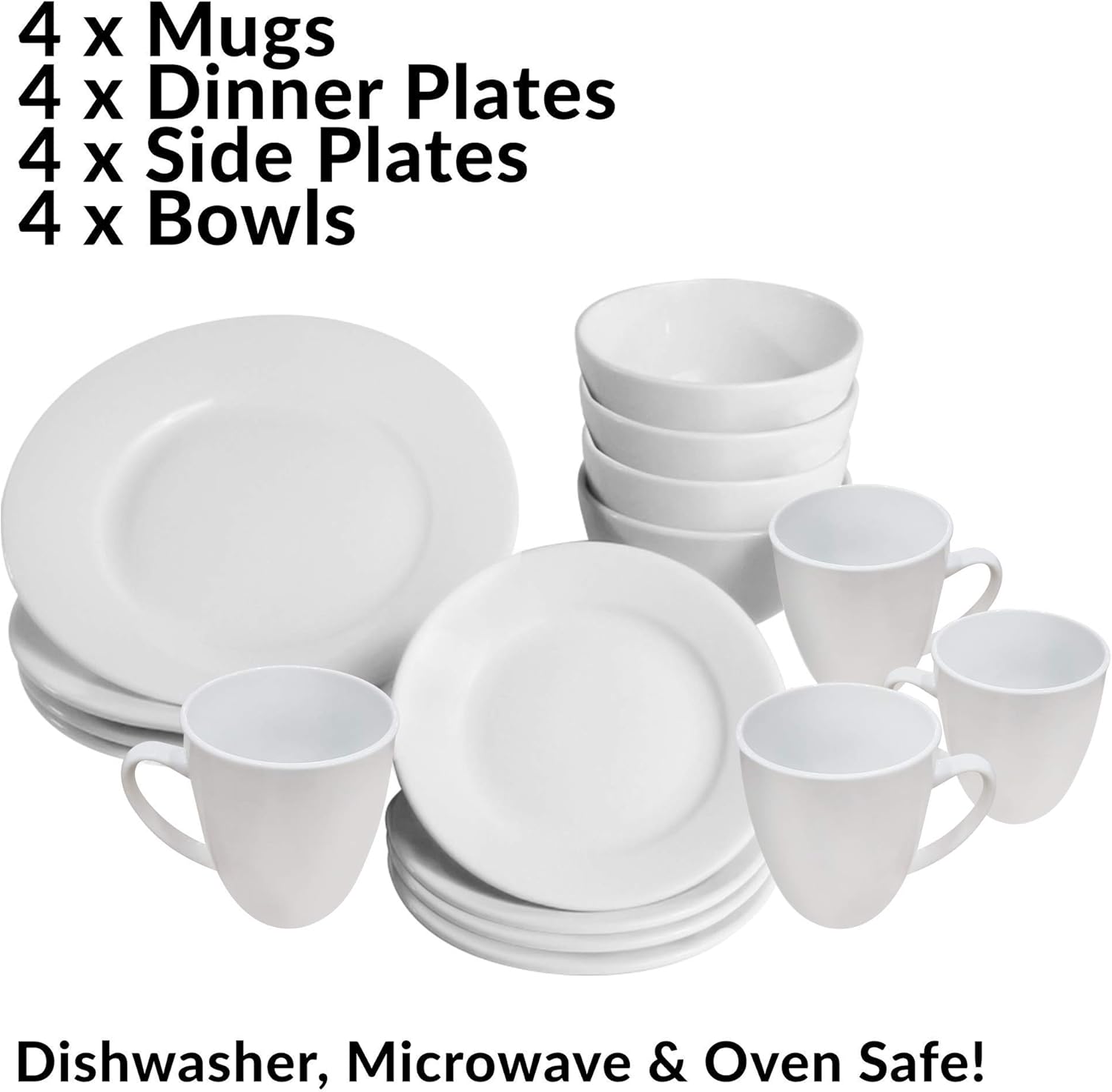 16 Pcs White Porcelain Dinner Set | 4 Plates, Sliders, Bowls and Cups | Party Dinnerware | Service Set for 4 | Dishwasher and Microwave Safe | Kitchen & Dining | M&W - Image 5