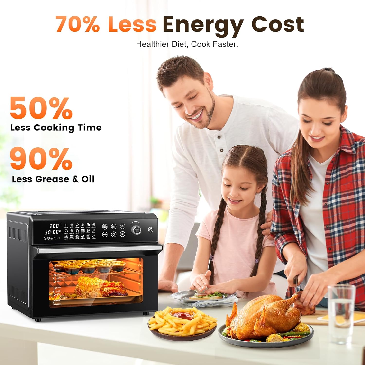 30L Air Fryer Oven, 18 in 1 Presets Dual-Cook Function Air Fryer, 360°Hot Air Circulation Technology/Digital Knob/LED Touch Panel/Timer & Temperature Control, Oil-Less Cooking, 7 Accessories, 1800W - Image 6
