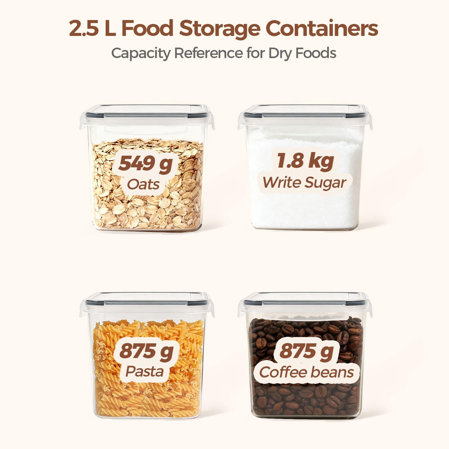 ComSaf Flour Storage Containers 2.5L Set of 3, Plastic Airtight Food Storage Containers with Lids, Large Clip-Lock Kitchen Storage Containers for Cereal, Rice, Pasta, Dry Food, BPA-Free Pantry Storage - Image 4