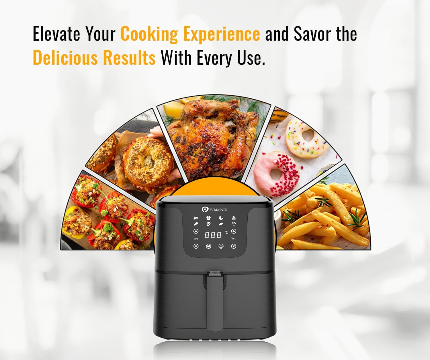 PureMate Air Fryer with Digital Display & Recipes Book, 5.5L Healthy Oil Free 1700W Air Fryer with 7 Preset, LED One Touch Screen, Timer & Adjustable Temperature Control - Image 6