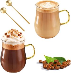 2 Pack Ribbed Glass Coffee Mugs wit...
