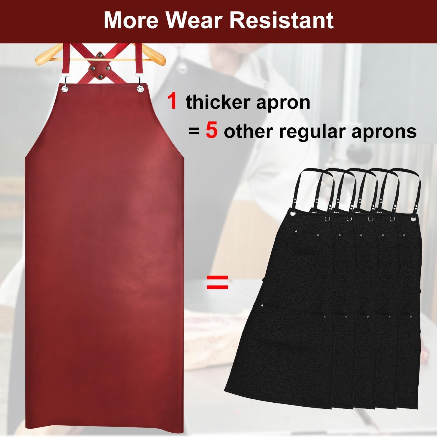 SHEOMERN PU Rubber Waterproof Aprons for Dishwashing, Heavy Duty Butcher Apron, Adjustable Cross Back Apron for Dishwasher, Red - Image 3