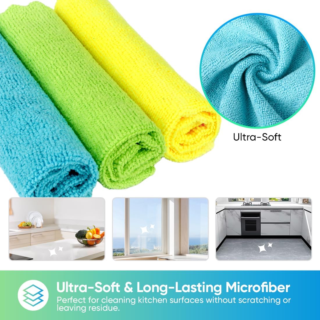 HOMEXCEL Microfiber Cleaning Cloths, 24 Pack Cleaning Towels for Kitchen, Lint Free, Scratch-Free, Highly Absorbent, and Reusable Cleaning Rags for House, Window and Glass, Cars, 30 X 30 CM - Image 2