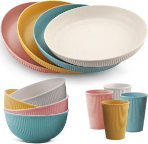 HOMGEN 12Pcs Plastic Plates and Bow...