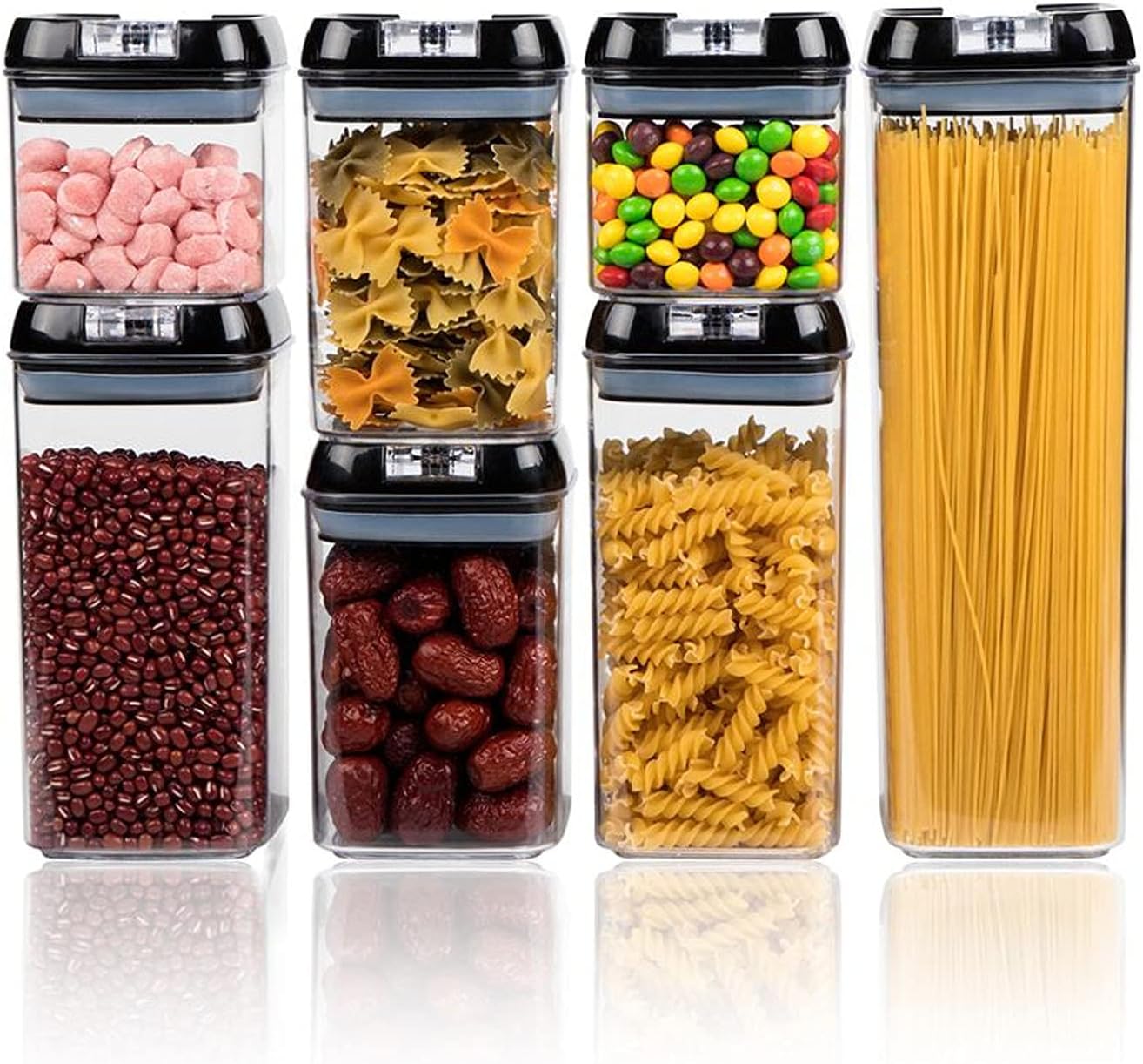 Taylor & Brown 7pc Clear Airtight Food Storage Container Set with 10 Labels & 1 Marker - Kitchen & Pantry Containers - Ideal for Flour, Cereal, Spaghetti, Pasta & more, Black - Image 2