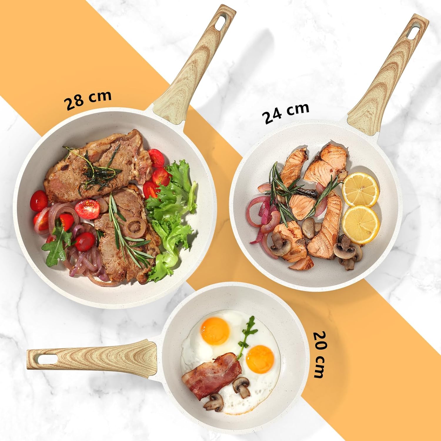 GiPP Nonstick Skillet Frying Pan with Lid,White Granite Non Stick Pans,Omelette Pan with Heat-Resistant Handle,Compatible with All Stovetops,PFOA Free (White, 28cm+Lid) - Image 4