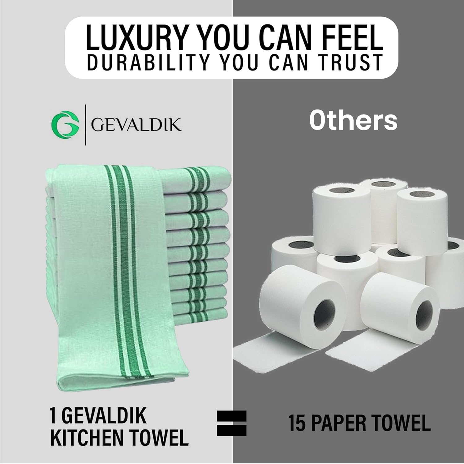 Pack of 12 Kitchen Towel's–100% Cotton, Large 20” x 30” (50cm x 76cm) Dish Towels - Ultra Absorbent, Durable, Washable Green - Image 5