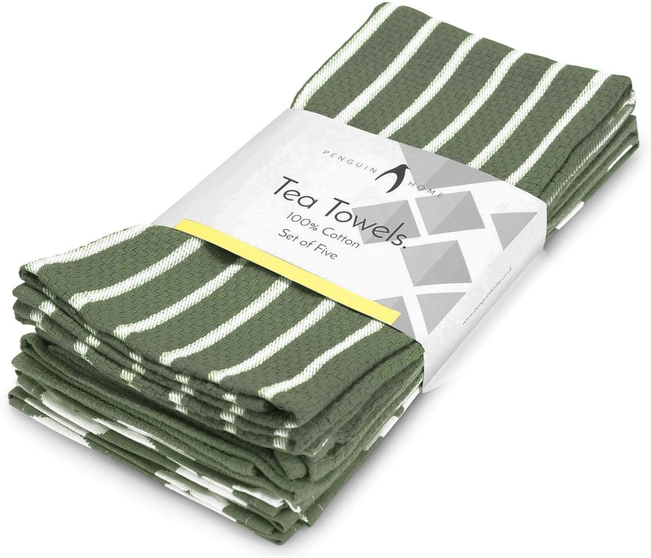 Penguin Home Premium 100% Pure Cotton Tea Towel for Kitchen, Set of 5 Kitchen Towels, Soft & Durable Kitchen Cloths Towel Set, Machine Washable, 65 x 45 cm Colour - Sage - Image 4