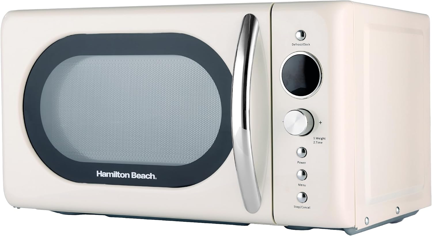 Hamilton Beach 20L Retro Microwave, Compact, 8 Presets, 60 Min Timer, Express Cooking, Child Lock, LED Display, Defrost, 700W - HB70H20C, Cream