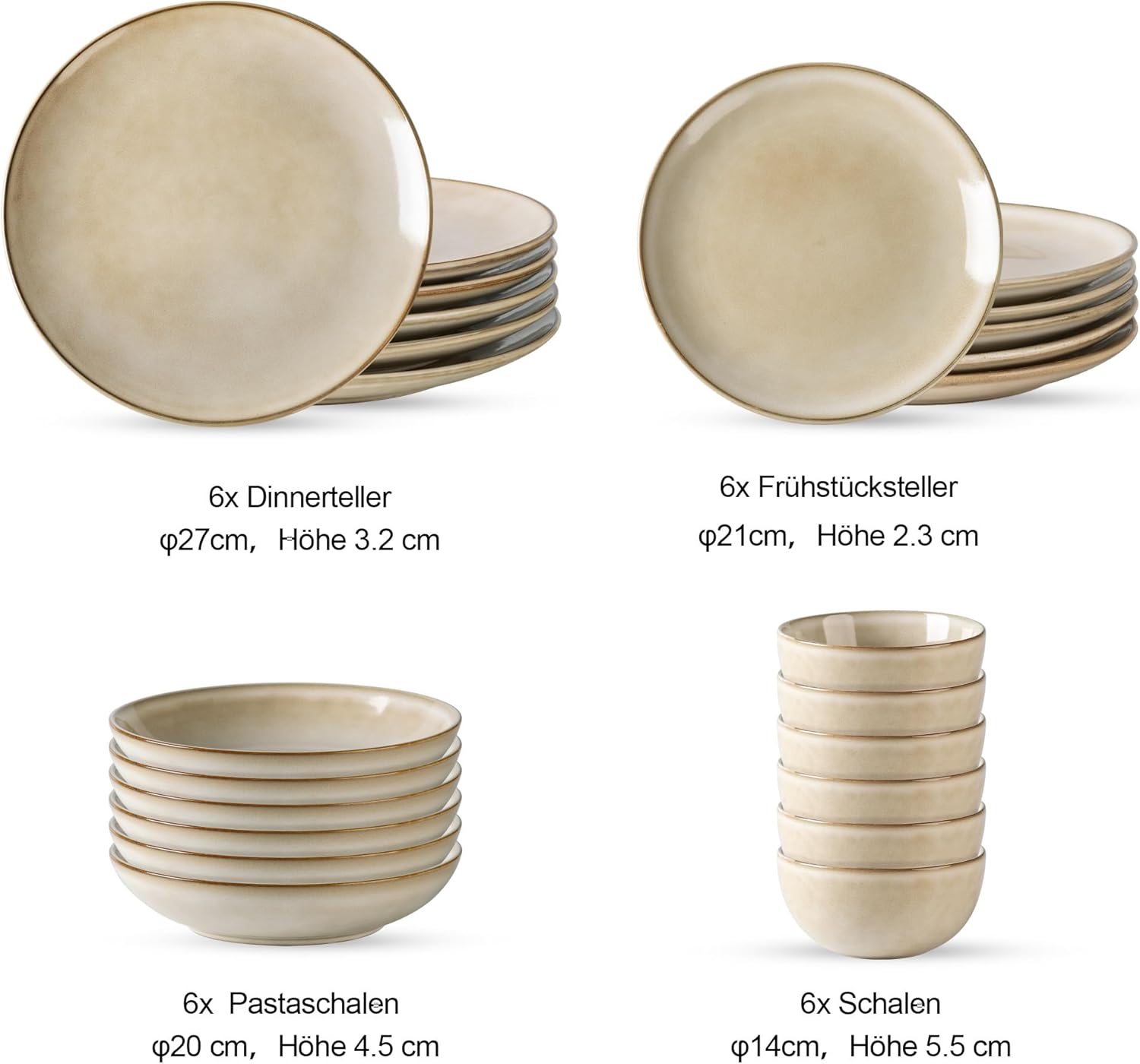 GBHOME Ceramic Dinnerware Sets for 6, 24 Pieces Handpainted Plates and Bowls Set, Scratch Resistant Stoneware Dishes Set, Dishwasher & Microwave Safe, Cappuccino - Image 7