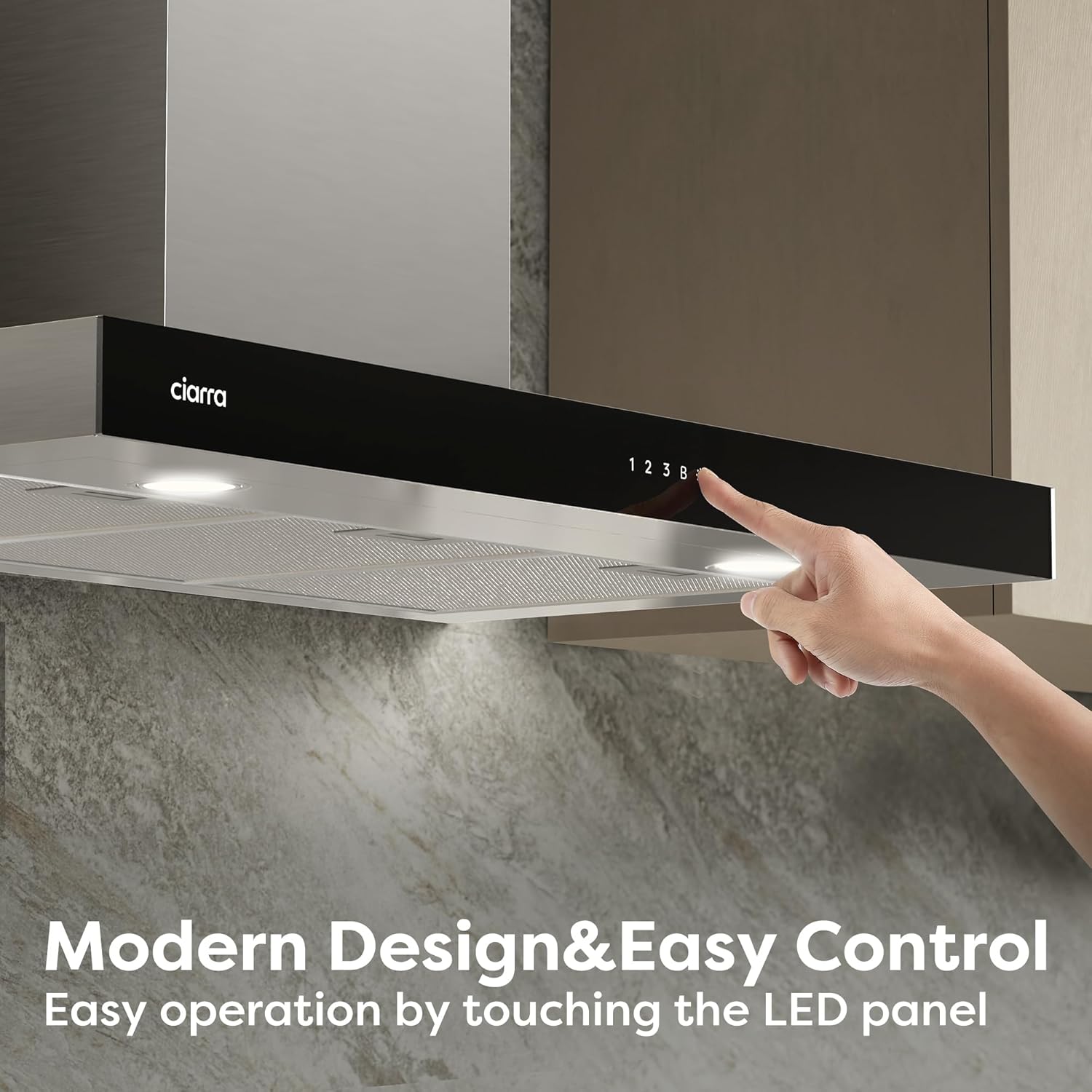 Ciarra CBCS9102 90cm Cooker Hood Wall Mount Chimney Hood Recirculating&Ducting 650 m³/h with 4 Speed WIFI APP Touch Control Kitchen Extractor Fan with CBCF003 Carbon Filters - Image 2