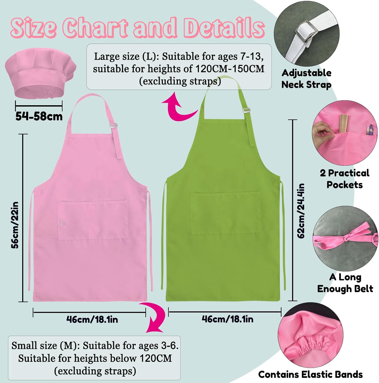YanNanKe Personalised Aprons for Kids Chef Hat and Apron Custom Name Kids Apron for Cooking Baking Kitchen Painting - Image 4
