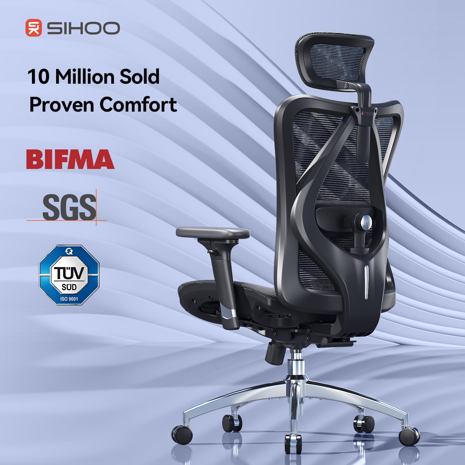 SIHOO Ergonomic Office Chair Mesh Desk Chair with Adjustable Lumbar Support 3D Armrests Breathable High Back Computer Chair (Black) - Image 4