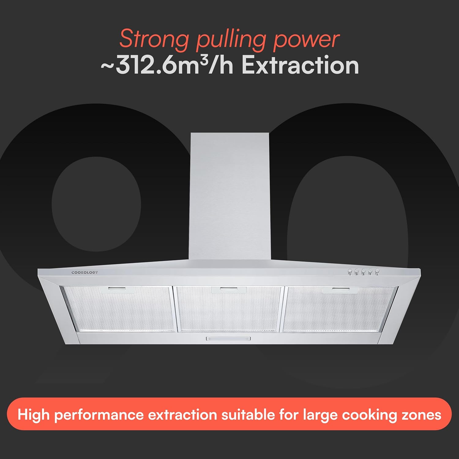 Cookology CH900SS/A 90cm Chimney Cooker Hood Extractor Fan, Energy A Rated, 3 Speed 450m3/hour, LED Lights, Wall Mount Range Hood - in Stainless Steel - Image 5