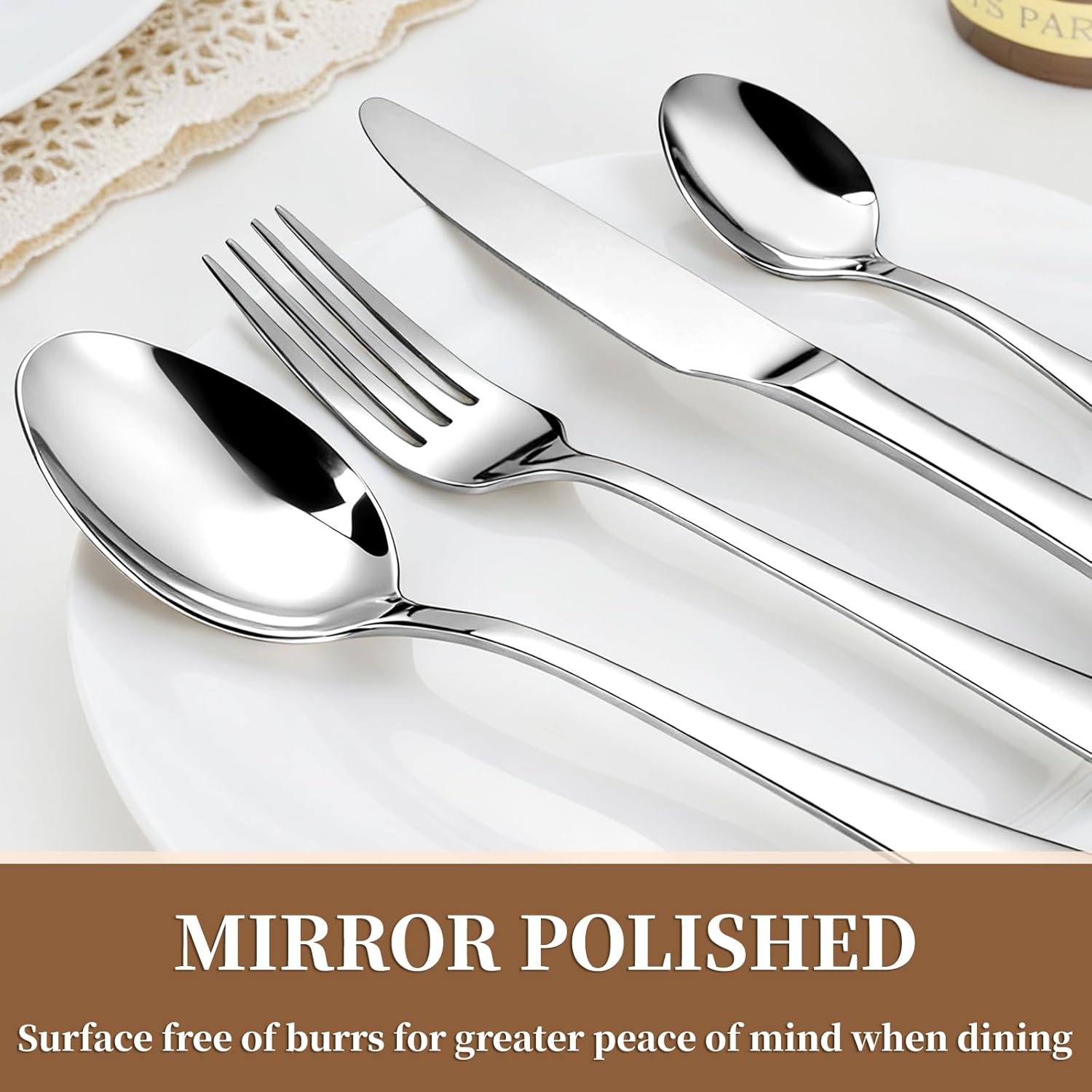 Cutlery Set, BEWOS 16 Piece Stainless Steel Flatware Set, Tableware Silverware Set with Spoon Knife and Fork Set, Service for 4, Dishwasher Safe/Easy Clean, Mirror Polished - Image 3