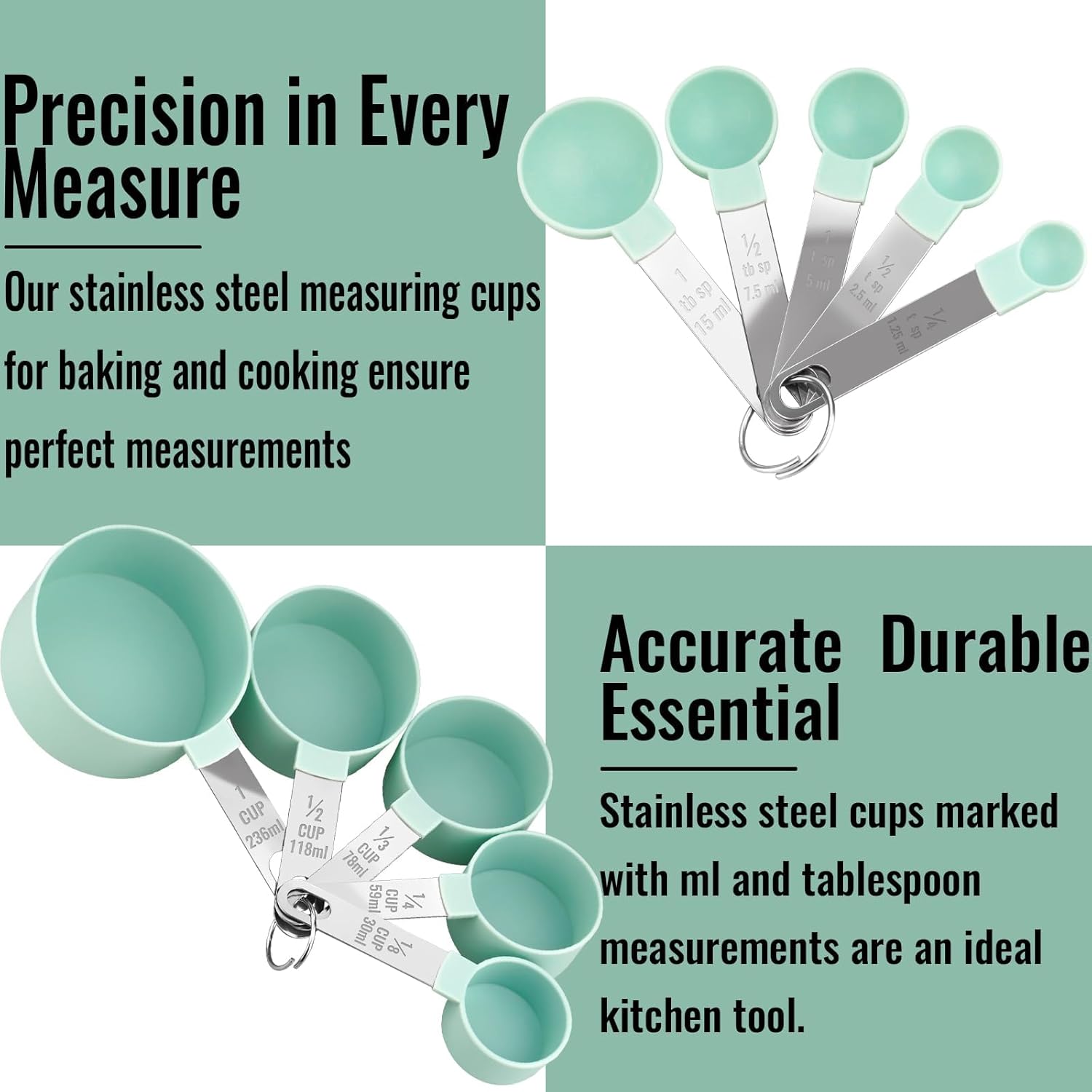 11PCS Measuring Cups and Spoons Set Durable Stackable Measuring Cup and Spoon Set Plastic Measuring Cup and Spoon with Stainless Steel Handle for Baking Liquid and Solid - Image 5