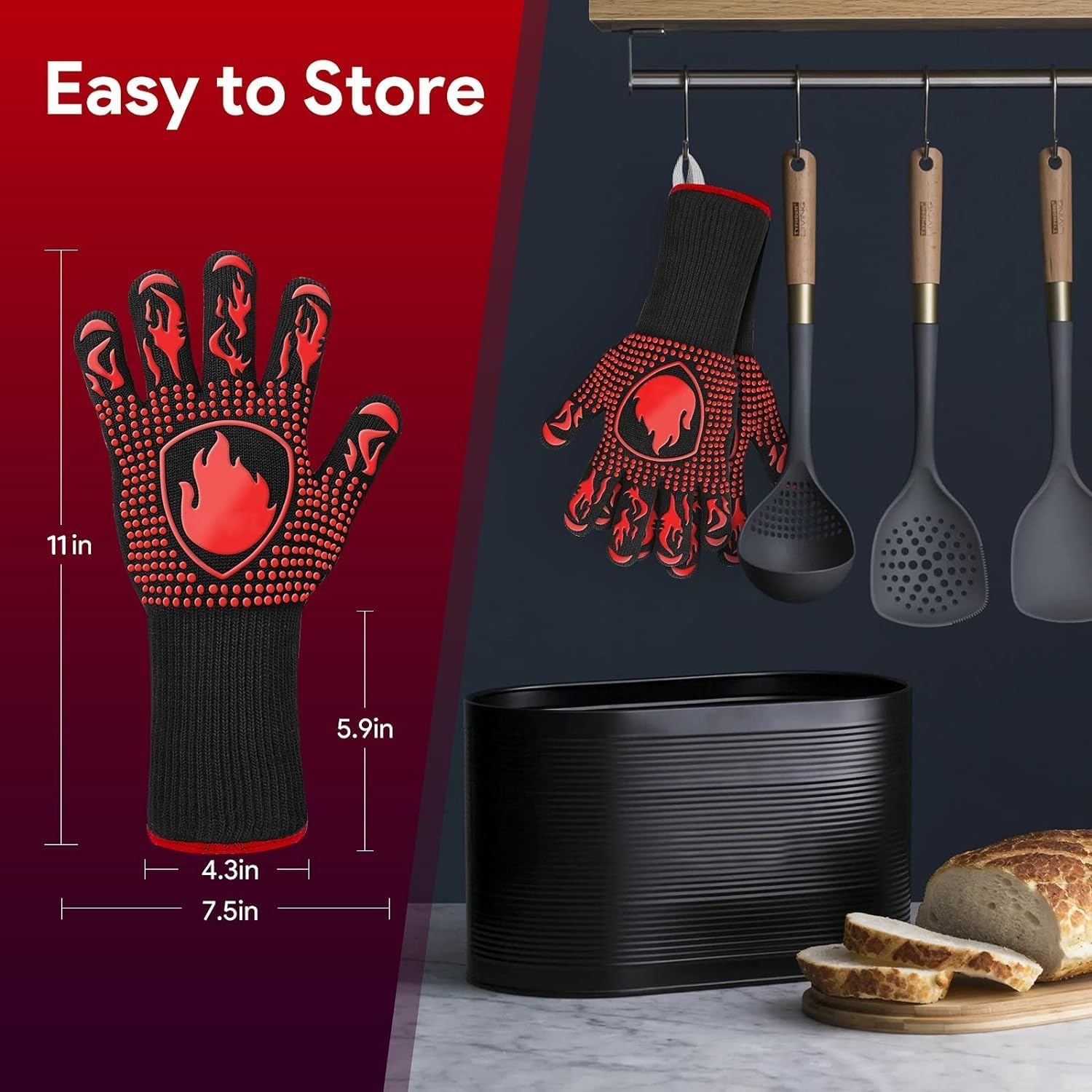 BBQ Gloves, Oven Mitts Grilling Gloves - 1472℉ Extreme Heat Resistant Oven Gloves, Non-Slip Silicone Cooking Gloves for Grilling, Barbecue, Baking, Welding (A Pair) - Image 5