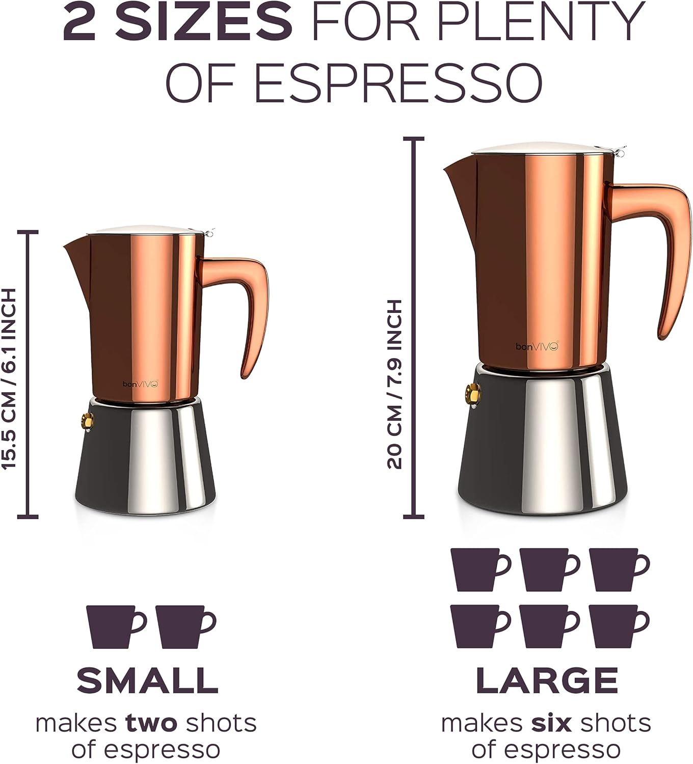 bonVIVO Moka Pot - 2 Cup Intenca Stainless Steel Espresso Maker w/Silver Finish - Stove Top Italian Coffee Maker - 100ml Cup Coffee Pot - Gifts for Men and Women - Image 8