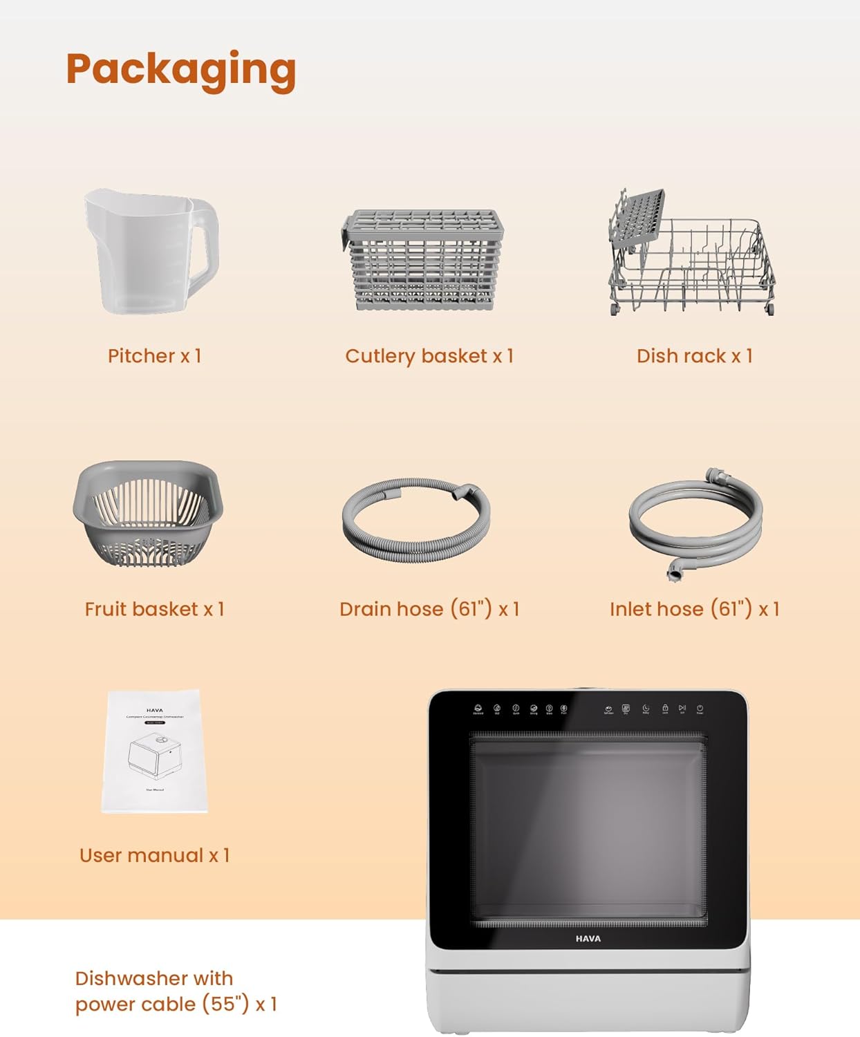HAVA 2025 NEW Upgraded Table Top Dishwasher with Water Softener and Enhanced Energy Efficiency, Portable Dishwasher with 8 Wash Programs, Child Lock & Delayed Start Function, No Installation Needed - Image 11