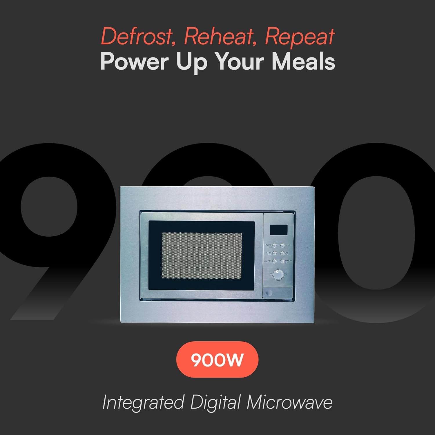 Cookology BIM25LWO Integrated Microwave and Grill in Silver - Compact 25 Litre Capacity - 900W - Built-in Microwave 60cm - 10 Auto Cooking Presets - Child Lock - Image 2