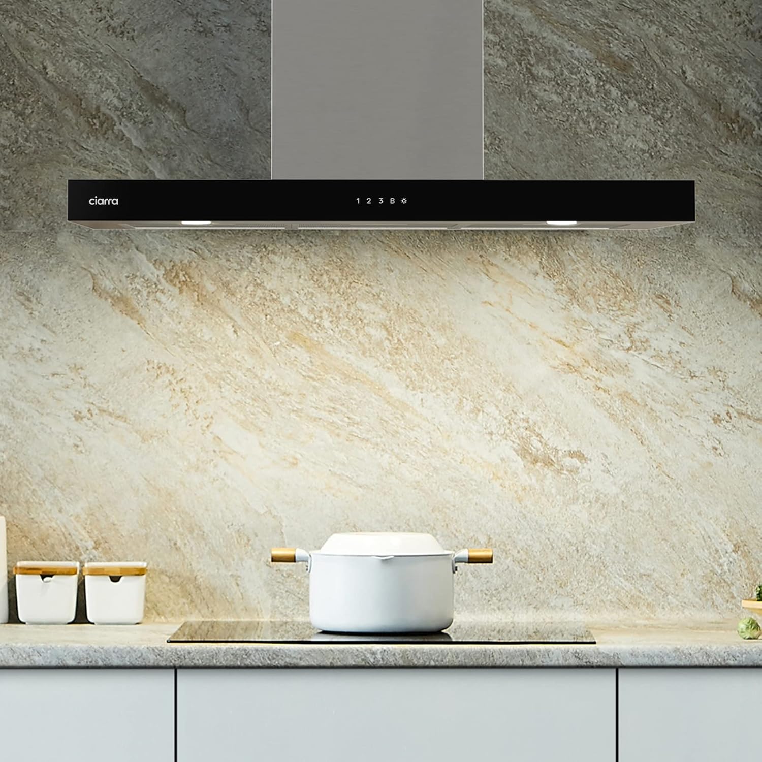 Ciarra CBCS9102 90cm Cooker Hood Wall Mount Chimney Hood Recirculating&Ducting 650 m³/h with 4 Speed WIFI APP Touch Control Kitchen Extractor Fan with CBCF003 Carbon Filters - Image 3