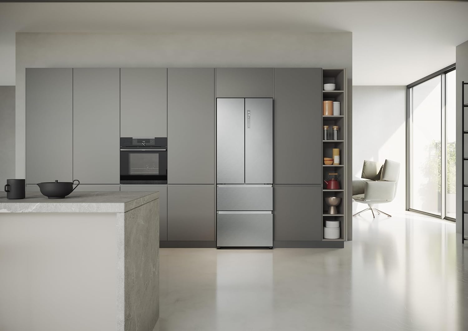 Haier FD 70 Series 5 Freestanding American Fridge Freezer, 4 Doors, Total No Frost, E Class, Air Surround, MyZone Plus, Touch Display, 446L Total Capacity, Gentle Silver, 70x68x190 cm - HFR5719ENMG - Image 7