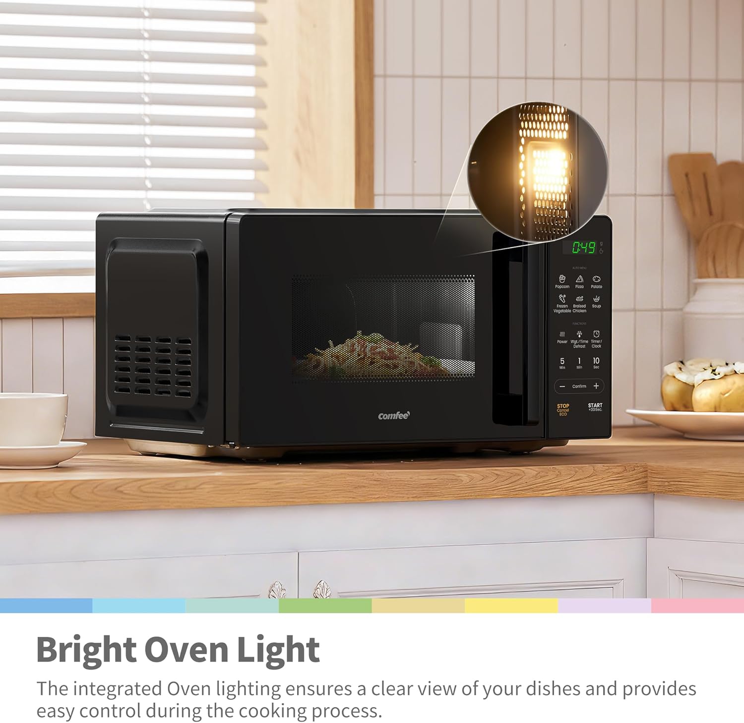 COMFEE' 20L Digital Microwave Oven, 700W Compact Countertop Microwave with Inverter, 6 Auto Menus, Multi-Stage Cooking, ECO Mode, Express Cook, Black - CMO-EM202NF(BK) - Image 9