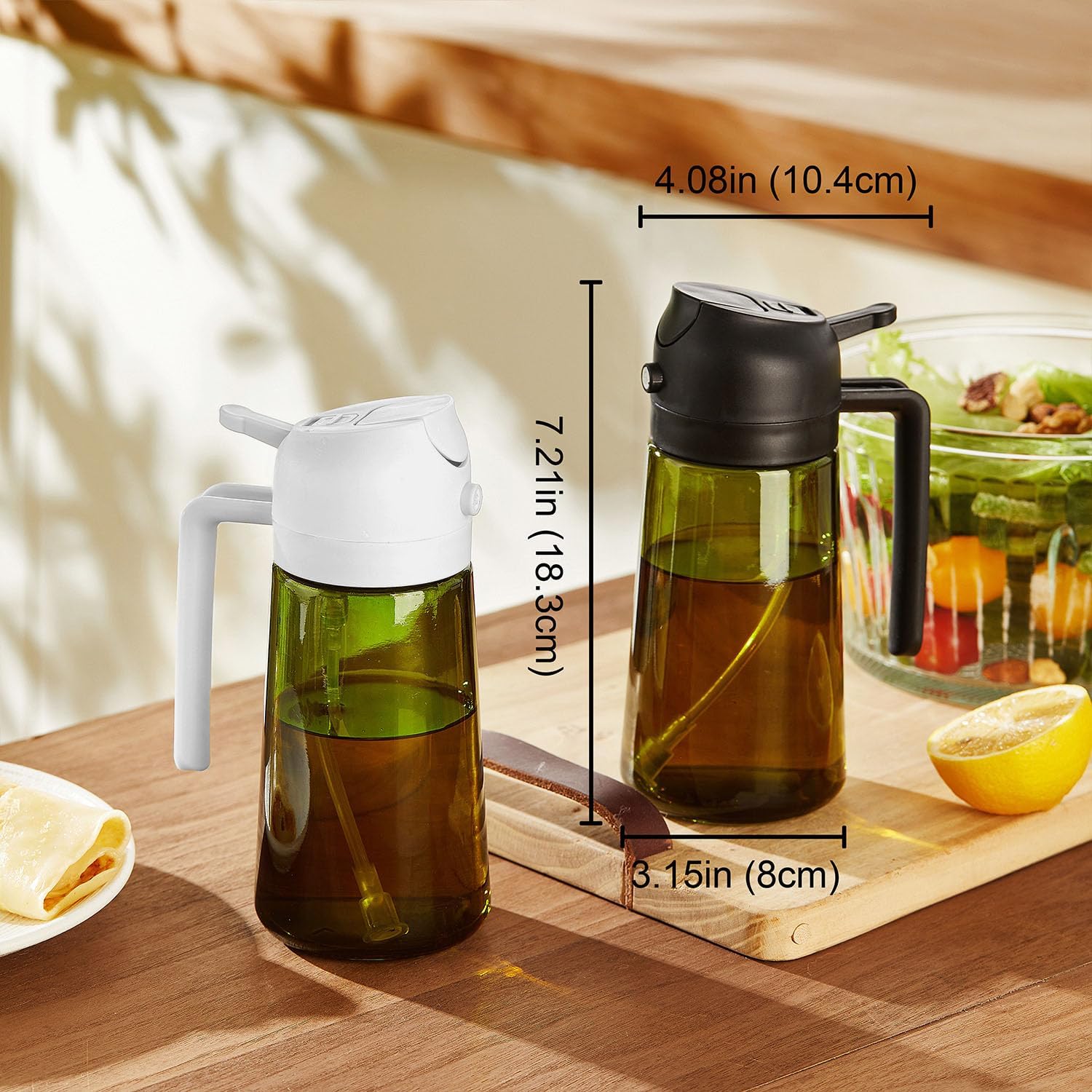 TrendPlain 470ml Olive Oil Spray Bottle - 2 in 1 Olive Oil Dispenser Bottle for Kitchen Accessories - Kitchen Gadgets, For Air Fryer - with Stickers, Light Blocking - Black - Image 6