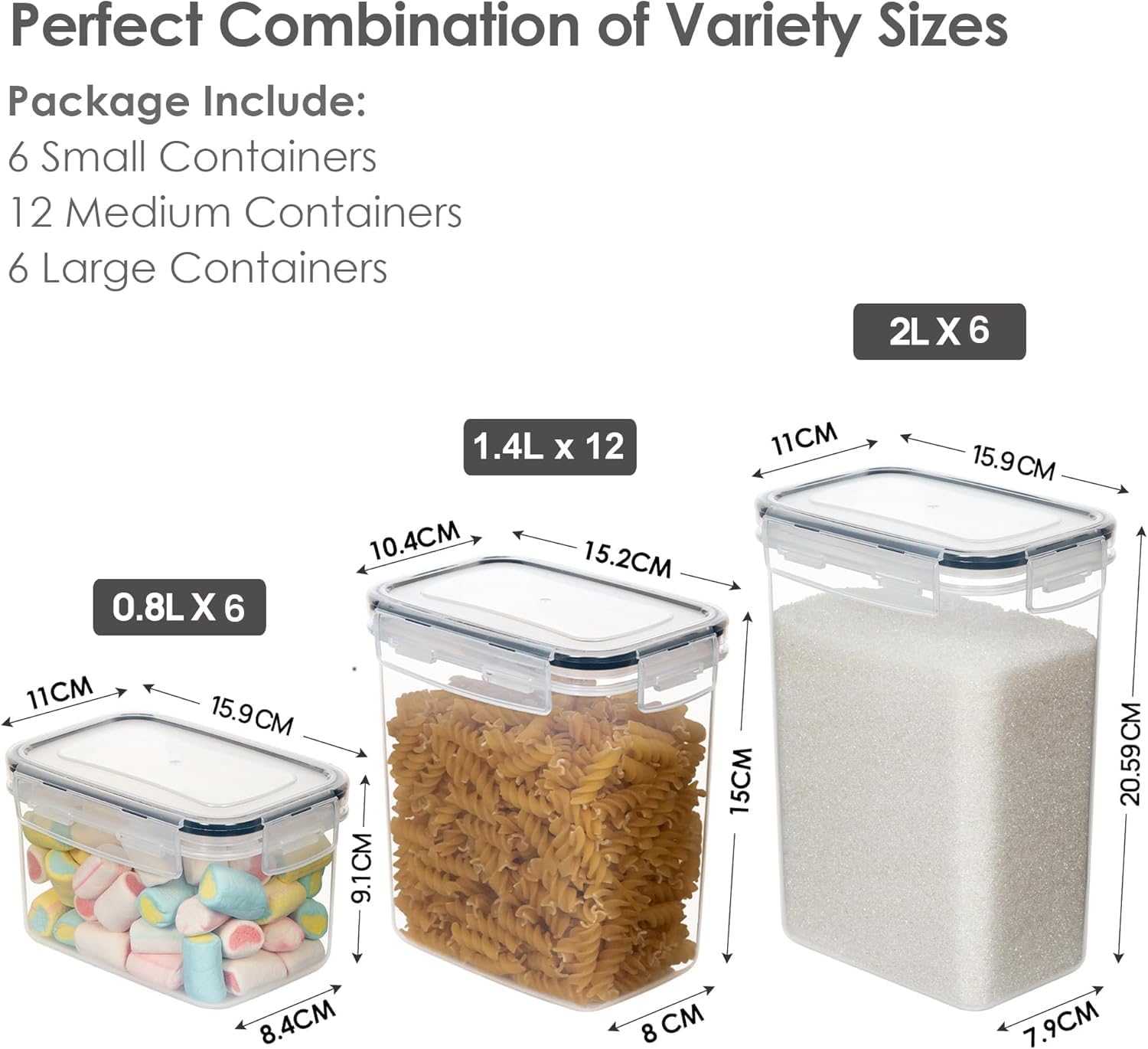 Vtopmart Set of 24 Airtight Food Storage Containers & Kitchen Storage Containers, BPA-Free Plastic Containers for Flour, Sugar and Baking Supplies, with 24 Labels (Black) - Image 2