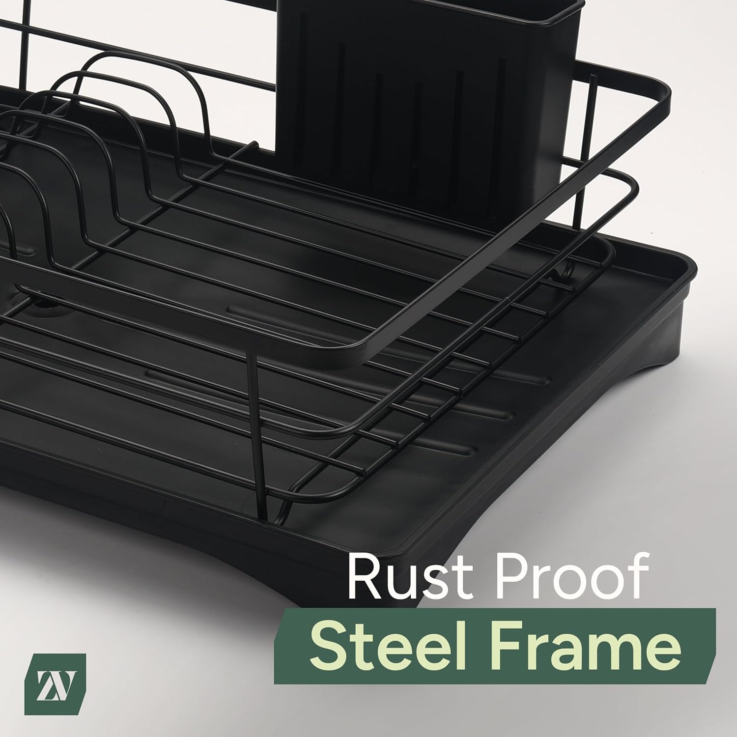 Zuvo Black Dish Drainer Rack - Stainless Steel Draining Board Rack with Drip Tray, Cutlery Holder & Plate Rack | Space-Saving Kitchen Sink Drainer, Rust-Resistant - Image 7