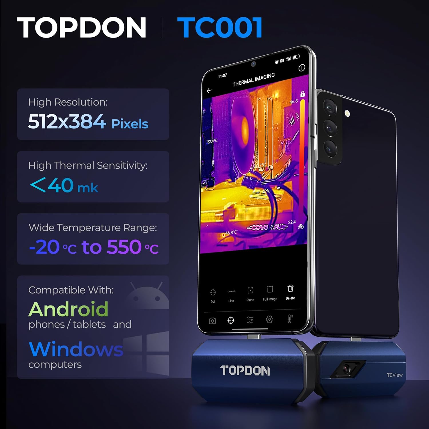 TOPDON TC001 Thermal Imaging Camera for Android, Infrared Thermal Imager USB C, 512x384 High Resolution, Testing Range -20℃-550℃, 0.1℃ Test Precision for Phone/Tablet/Windows - Image 2