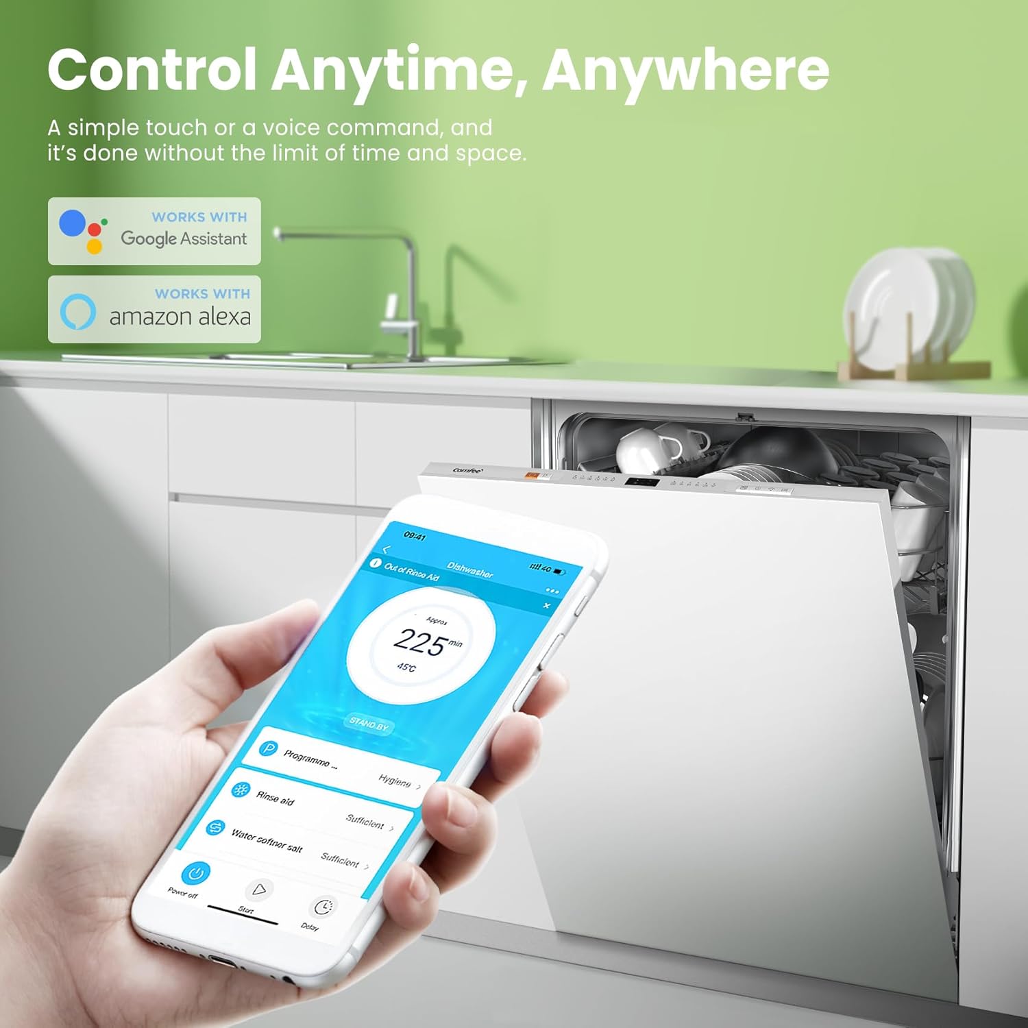 COMFEE' KWH-BD1215P-W Fully Integrated Dishwasher with 12 Place Settings, Cloud Wash, Extra Drying, Built-in Dishwasher with Delay Start, Quick Wash - White - Image 3
